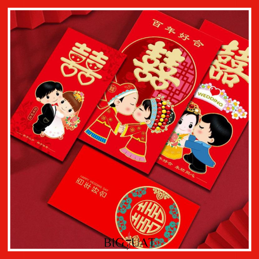 [littlecrab] 6pcs Angpao Nikah Shuang Xi Amplop Merah Wedding Pendek Panjang Angpau Tebal Premium