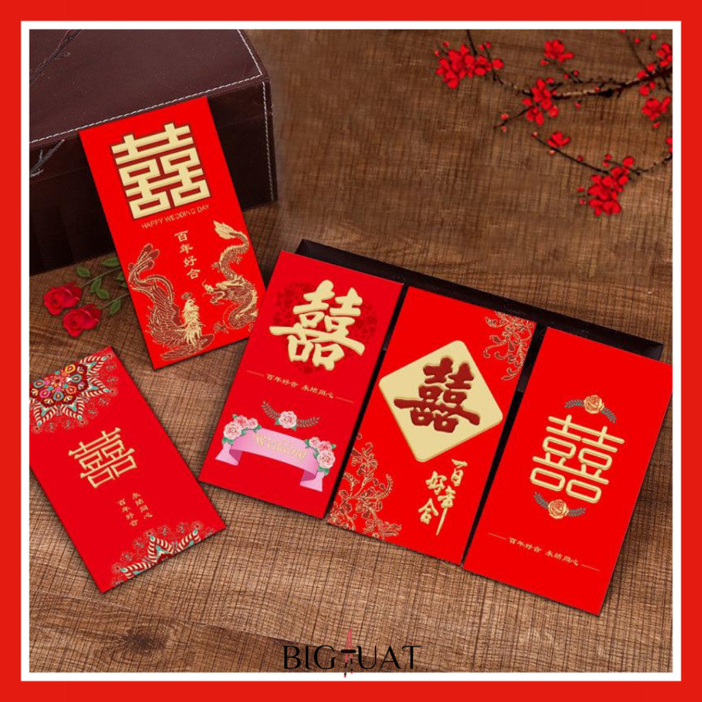 [littlecrab] 6pcs Angpao Nikah Shuang Xi Amplop Merah Wedding Pendek Panjang Angpau Tebal Premium