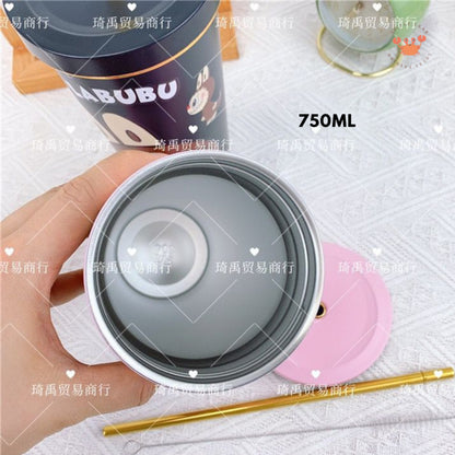 [littlecrab] Tumbler Labubu Termos Cafe Sedotan High Quality Stainless Steel Tahan Panas Dingin 750ml Botol Air Minum Tumblr