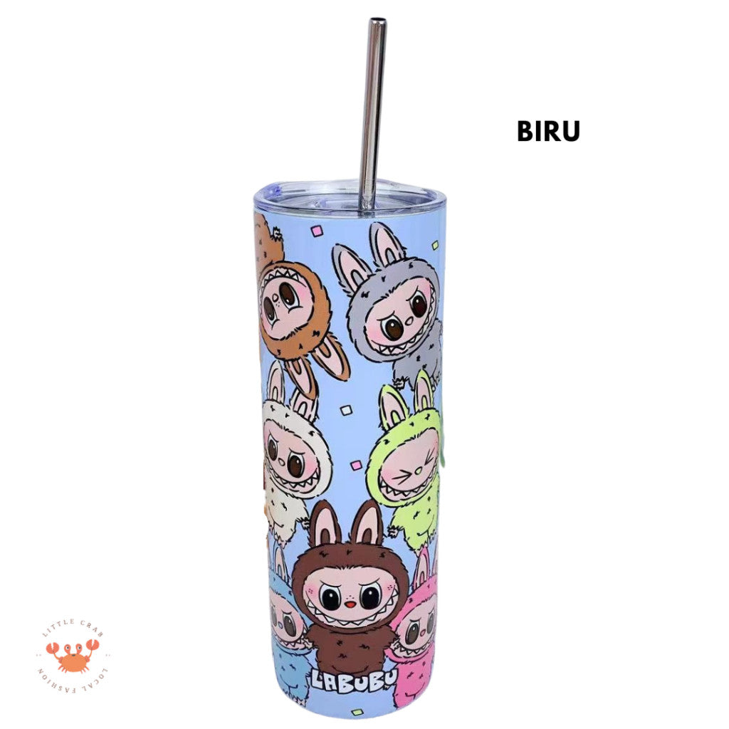 [littlecrab] Tumbler Labubu Termos Cafe Sedotan High Quality Stainless Steel Tahan Panas Dingin 600ml Botol Air Minum Tabung Tumblr Tutup Slide Transparan
