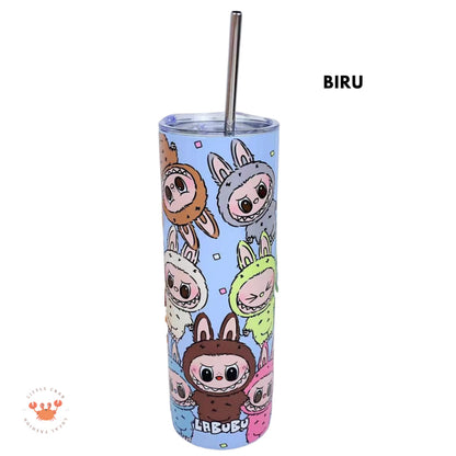 [littlecrab] Tumbler Labubu Termos Cafe Sedotan High Quality Stainless Steel Tahan Panas Dingin 600ml Botol Air Minum Tabung Tumblr Tutup Slide Transparan