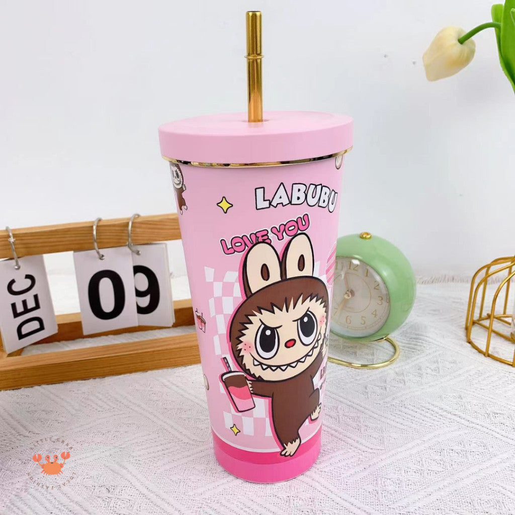 [littlecrab] Tumbler Labubu Termos Cafe Sedotan High Quality Stainless Steel Tahan Panas Dingin 750ml Botol Air Minum Tumblr