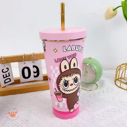 [littlecrab] Tumbler Labubu Termos Cafe Sedotan High Quality Stainless Steel Tahan Panas Dingin 750ml Botol Air Minum Tumblr