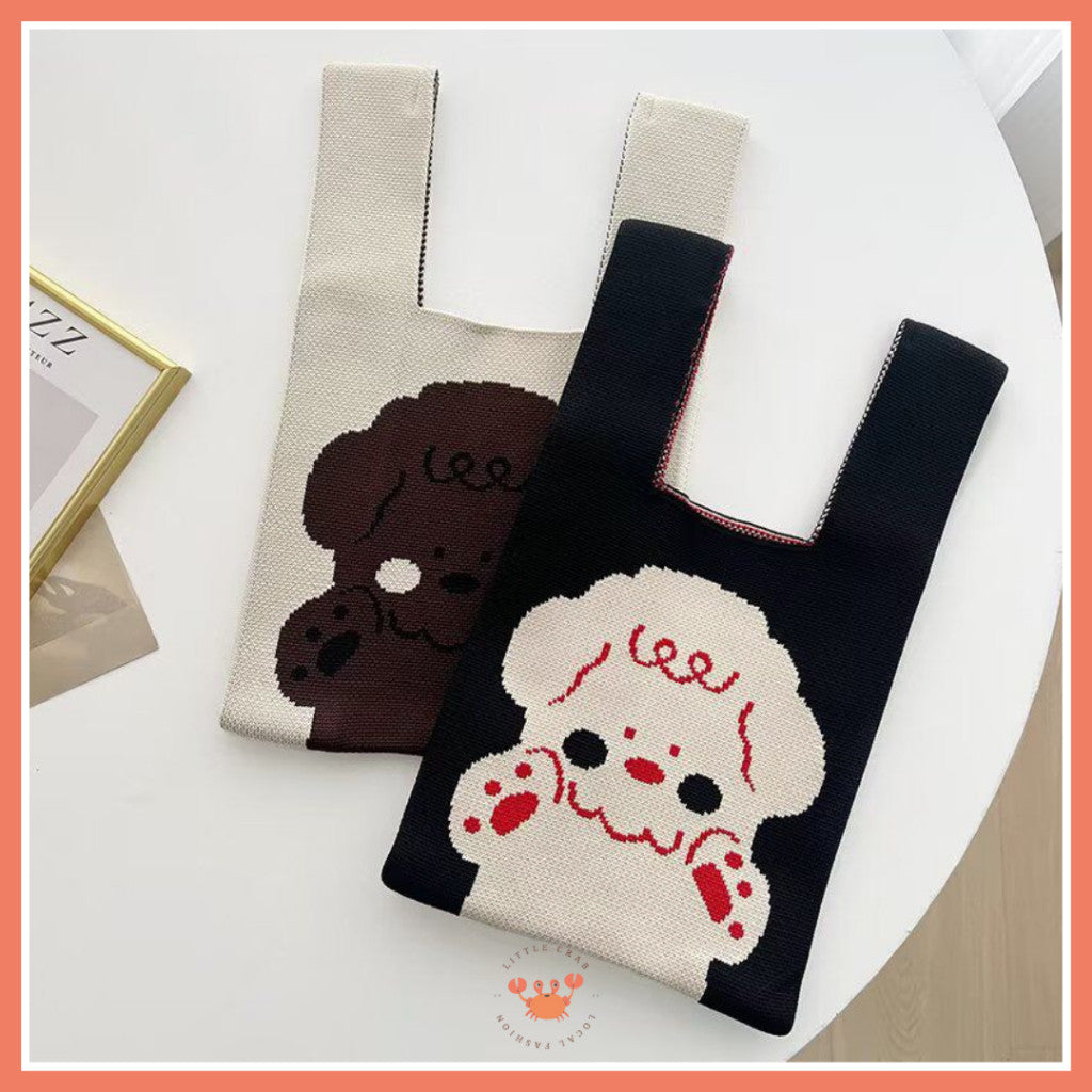 [littlecrab] Tas Rajut Earth Tone Coklat Hitam Putih Bangkok Knit Bag Knot Mini Totebag Buffalow