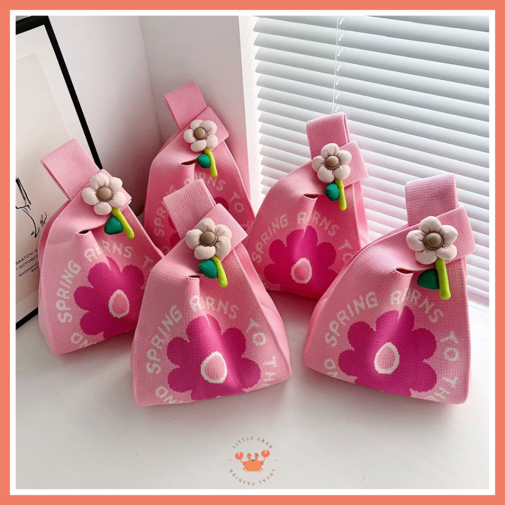 [littlecrab] Pin Bunga Tas Pin Mini Bunga Colorful Aesthetic Simple Unik Tas Rajut Flower Boneka