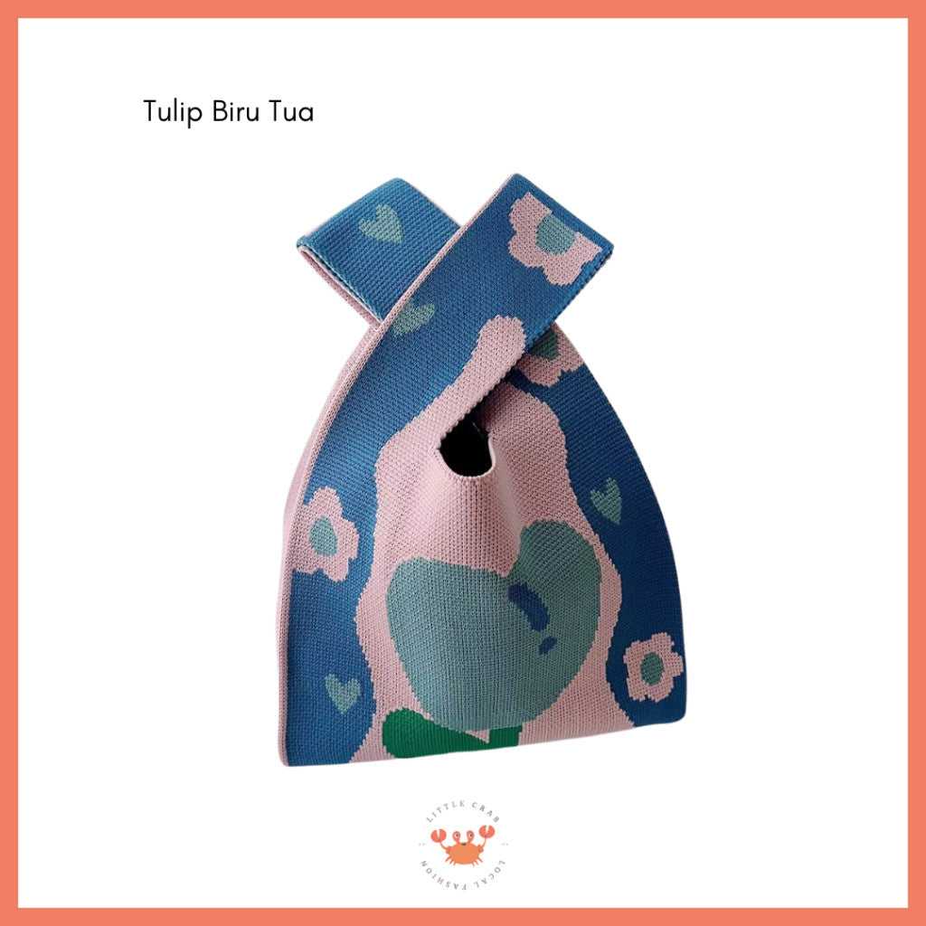 [littlecrab] Tas Rajut Motif Bunga Tulip Soft Color Aesthetic Cute Flower Knit Knot Bag Buffalow
