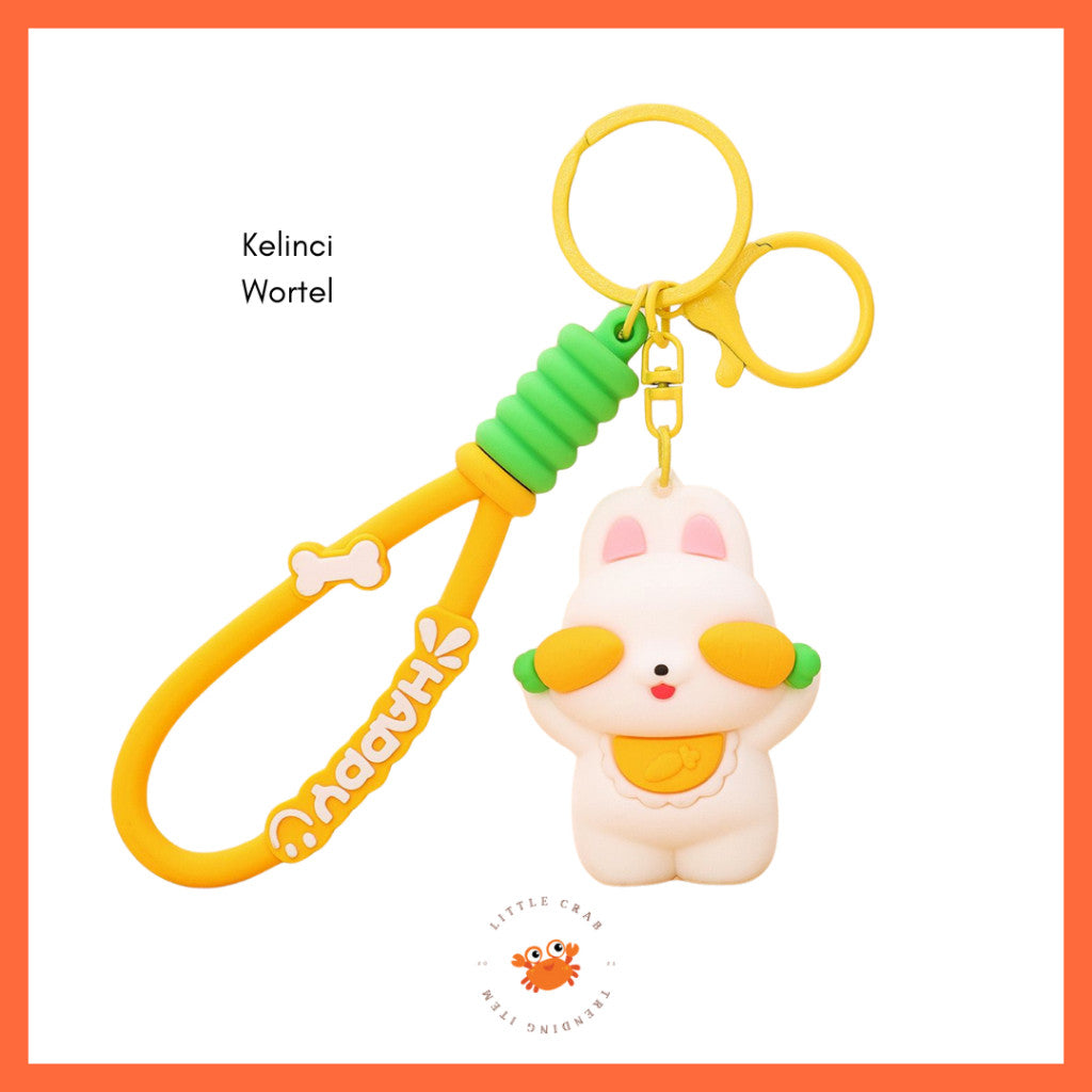 [littlecrab] Gantungan Kunci Panda Bambu Kelinci Wortel Motif Karakter Tutup Mata Cute Keychain