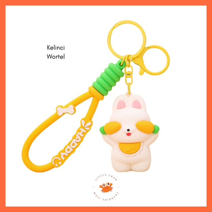[littlecrab] Gantungan Kunci Panda Bambu Kelinci Wortel Motif Karakter Tutup Mata Cute Keychain