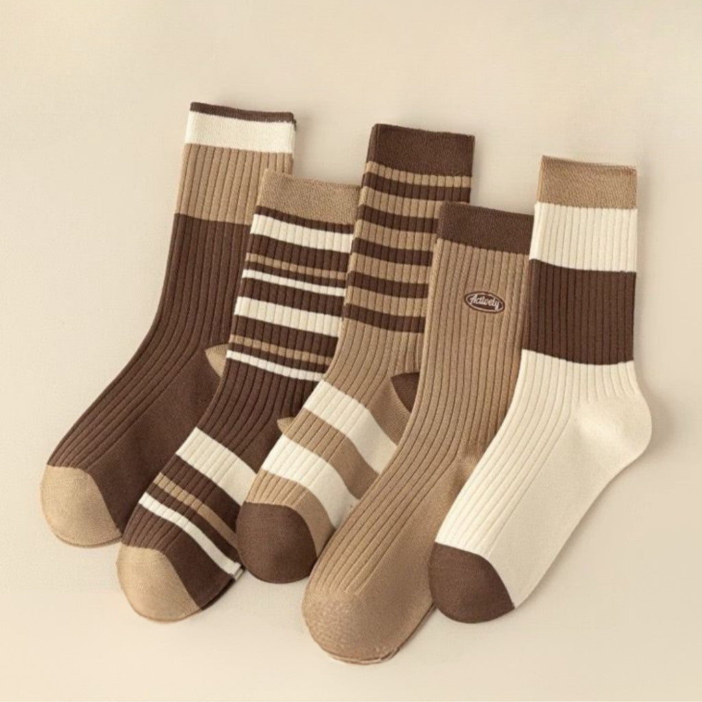 [littlecrab] Kaos Kaki Panjang Chocolate Latte Brown Long Socks Earth Tone Aesthetic Berkualitas