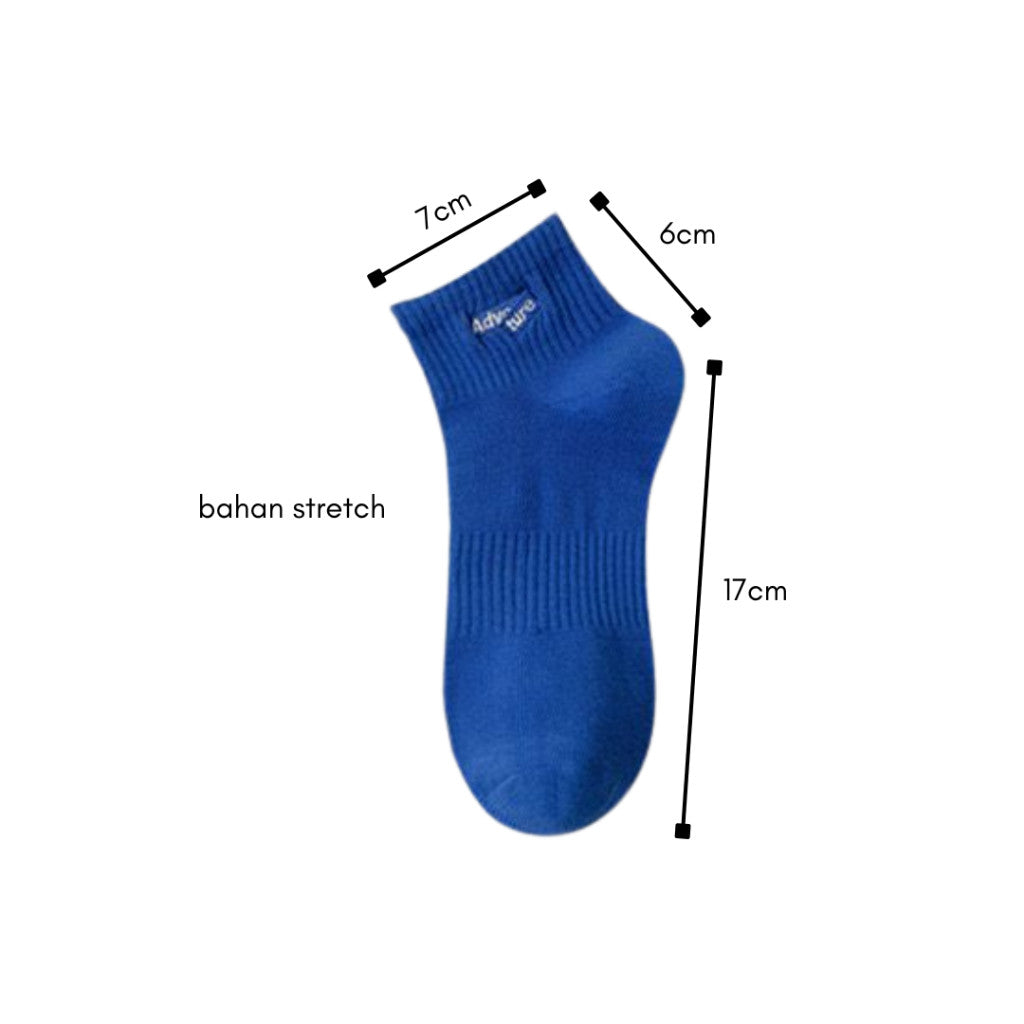 [littlecrab] Kaos Kaki Pendek Adventure High Quality Socks Simple Unisex Hitam Putih Biru Abu
