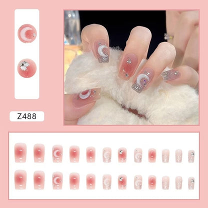 Pekanbaru (24Pcs Free Lem) Kuku Palsu Murah Tahan Air Fashion Nail Art 3D Korea Fake Nails Manicure