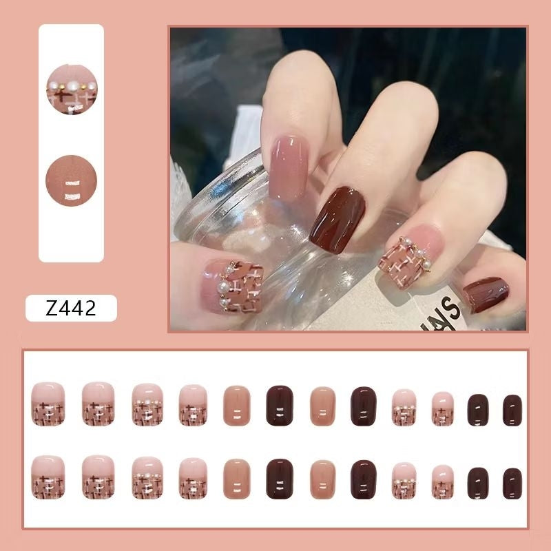 Pekanbaru (24Pcs Free Lem) Kuku Palsu Murah Tahan Air Fashion Nail Art 3D Korea Fake Nails Manicure