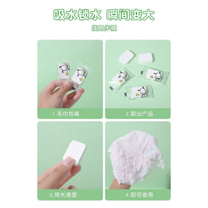 [littlecrab] Disposable Cotton Soft Tissue Handuk Mini Sekali Pakai Bahan Lembut Motif Cinnamoroll Pochacco Hello Kitty Handuk Kompress Mini Travelling