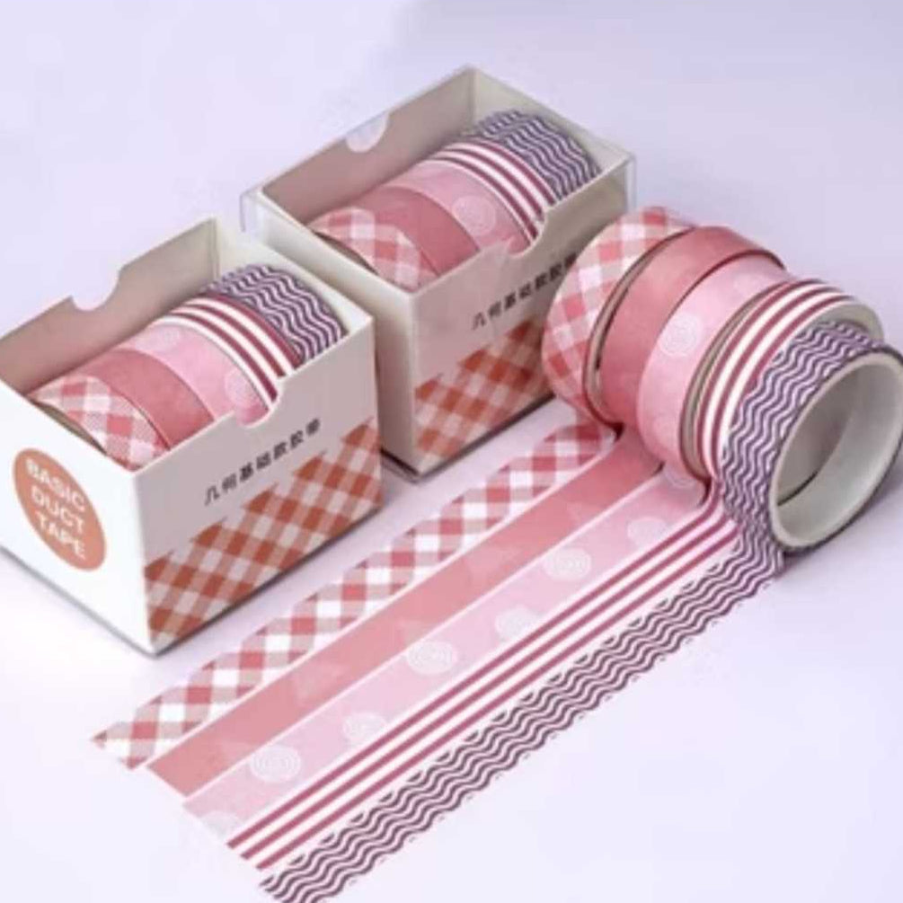 Roll Masking Washi Tape Set 5 Pcs Basic Pattern Isi 5 Selotip Bahan Kertas Washi