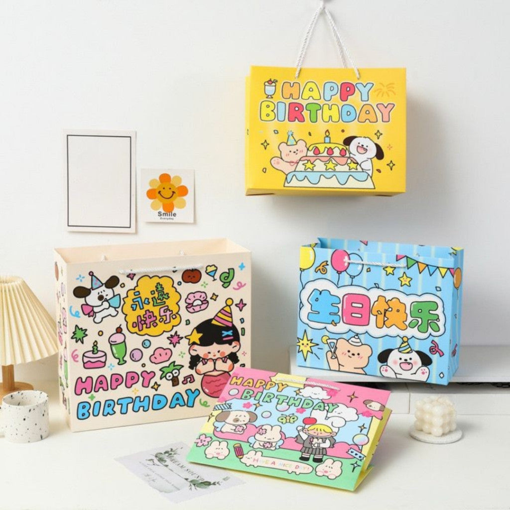 [littlecrab] Paper Bag Happy Birthday Motif Ultah Tas Kado Aesthetic Tali Atas Souvenir Printing