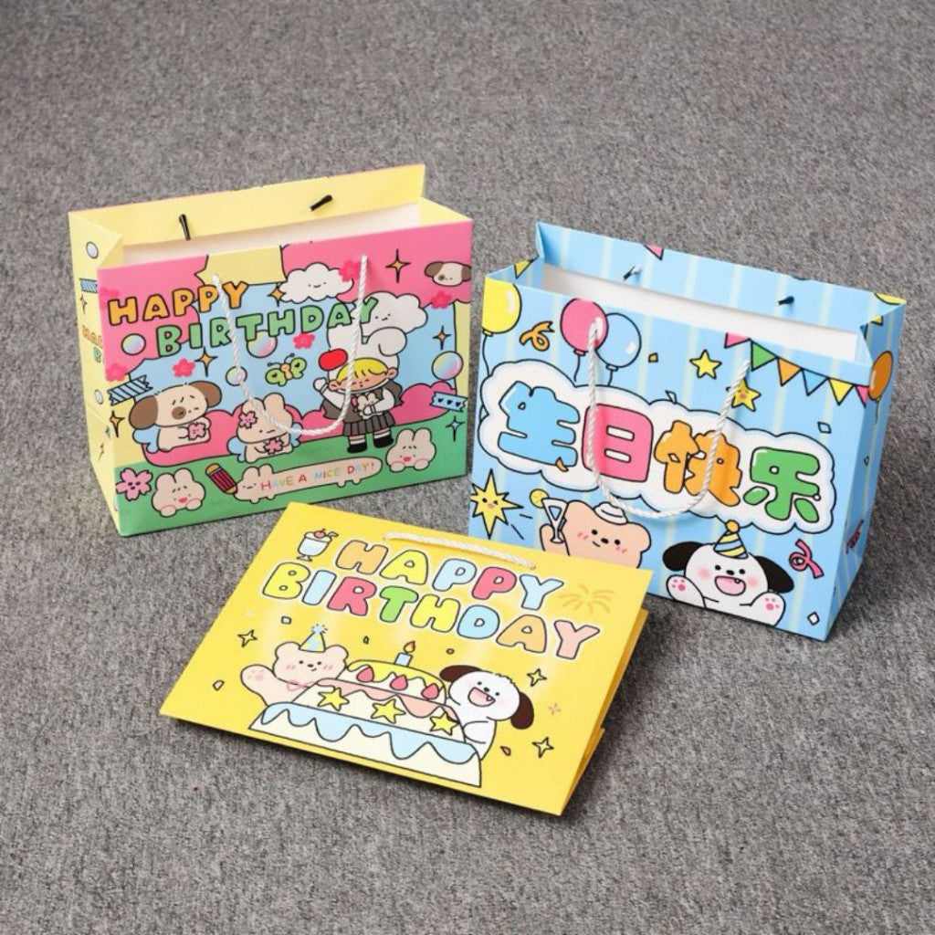 [littlecrab] Paper Bag Happy Birthday Motif Ultah Tas Kado Aesthetic Tali Atas Souvenir Printing