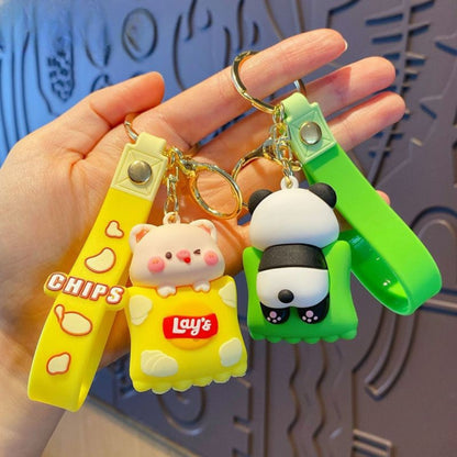 [littlecrab] Gantungan Kunci Snack Lays Karakter Panda Babi Keychain Gemoy Makanan Ringan Chips