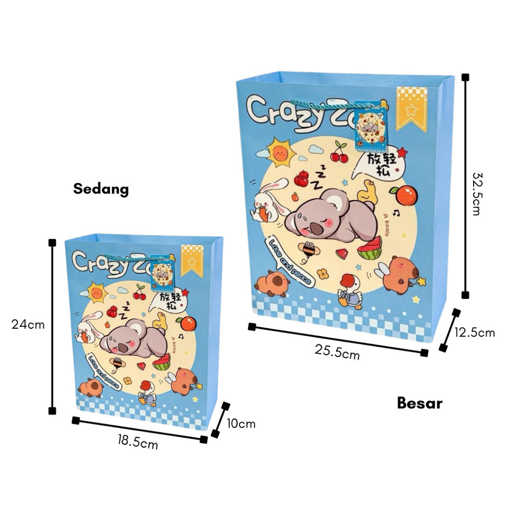 [littlecrab] Paper Bag Crazy Zoo Capybara Koala Panda Tas Kado Goodie Bag Kartun Tali Atas Souvenir