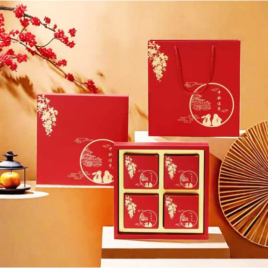 Pekanbaru Mooncake Hampers Box / Kotak Kue Bulan Set Mini + P.Bag Sekat 4, 100-125Gr