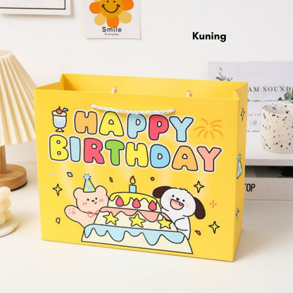 [littlecrab] Paper Bag Happy Birthday Motif Ultah Tas Kado Aesthetic Tali Atas Souvenir Printing