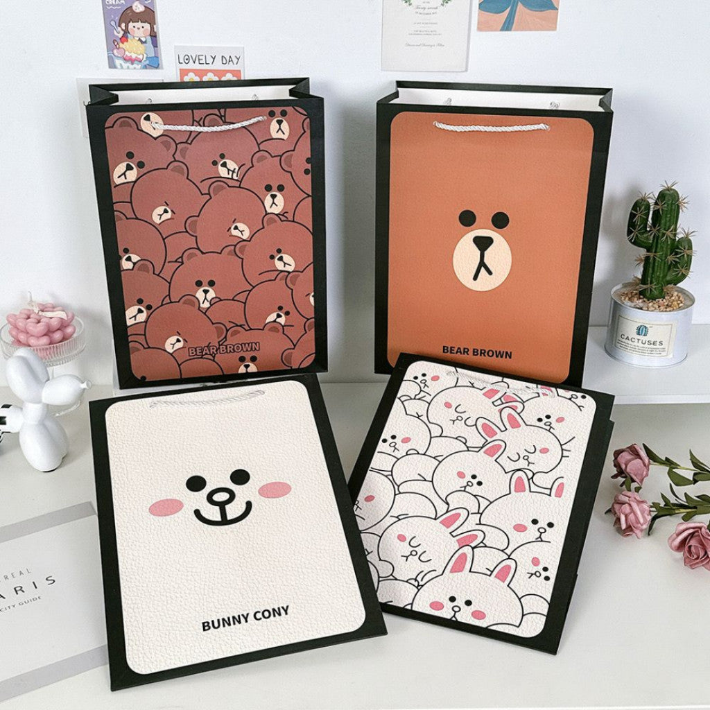 [littlecrab] Paper Bag Beruang Kelinci Coklat Putih Unik Lucu Goodie Bag Kartun Tas Kado Tali Atas
