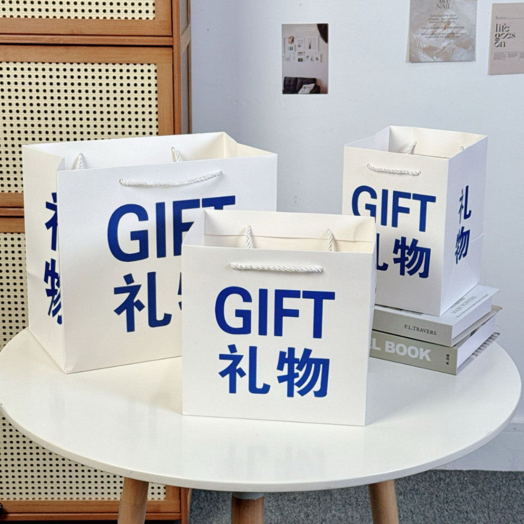 [littlecrab] Paper Bag Gift Hadiah Biru Putih Tas Kado Persegi Square Box Goodie Bag Tali Atas