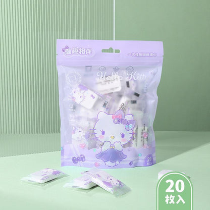 [littlecrab] Disposable Cotton Soft Tissue Handuk Mini Sekali Pakai Bahan Lembut Motif Cinnamoroll Pochacco Hello Kitty Handuk Kompress Mini Travelling