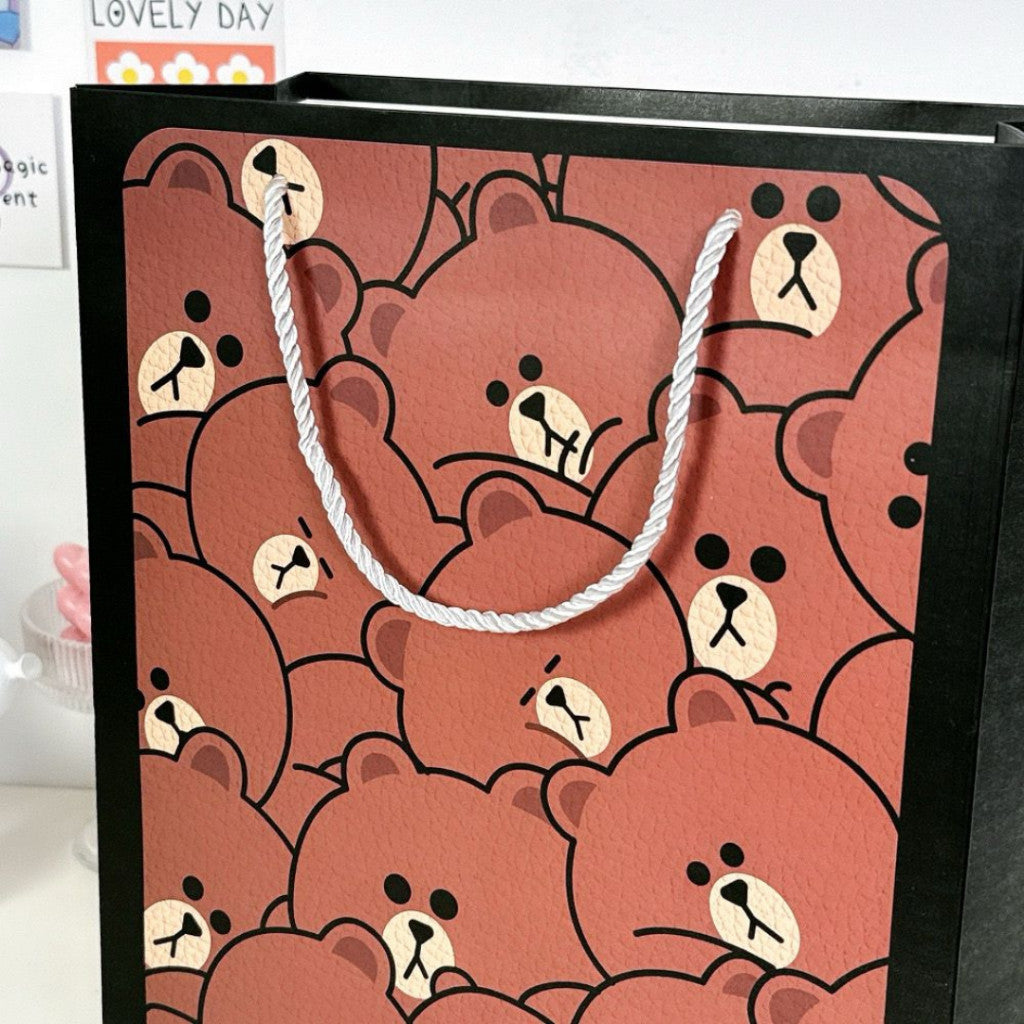 [littlecrab] Paper Bag Beruang Kelinci Coklat Putih Unik Lucu Goodie Bag Kartun Tas Kado Tali Atas