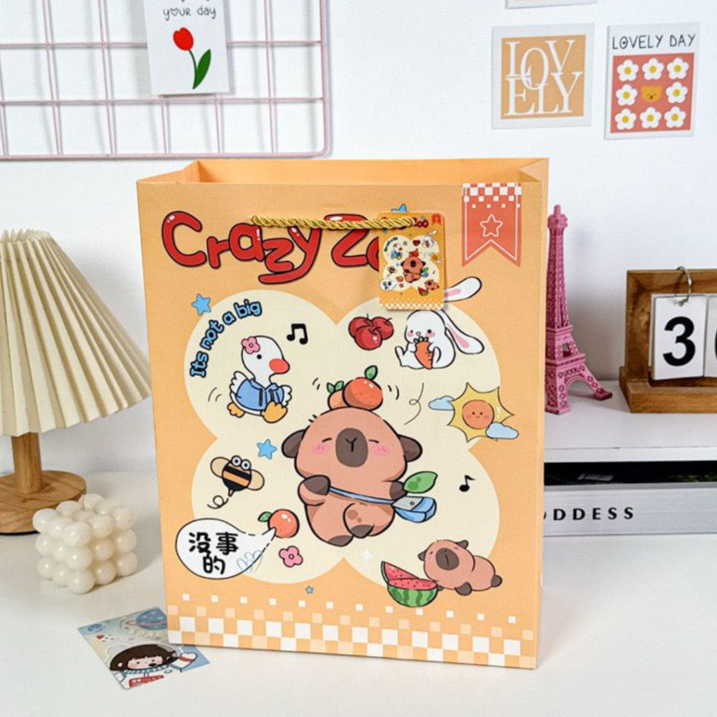 [littlecrab] Paper Bag Crazy Zoo Capybara Koala Panda Tas Kado Goodie Bag Kartun Tali Atas Souvenir