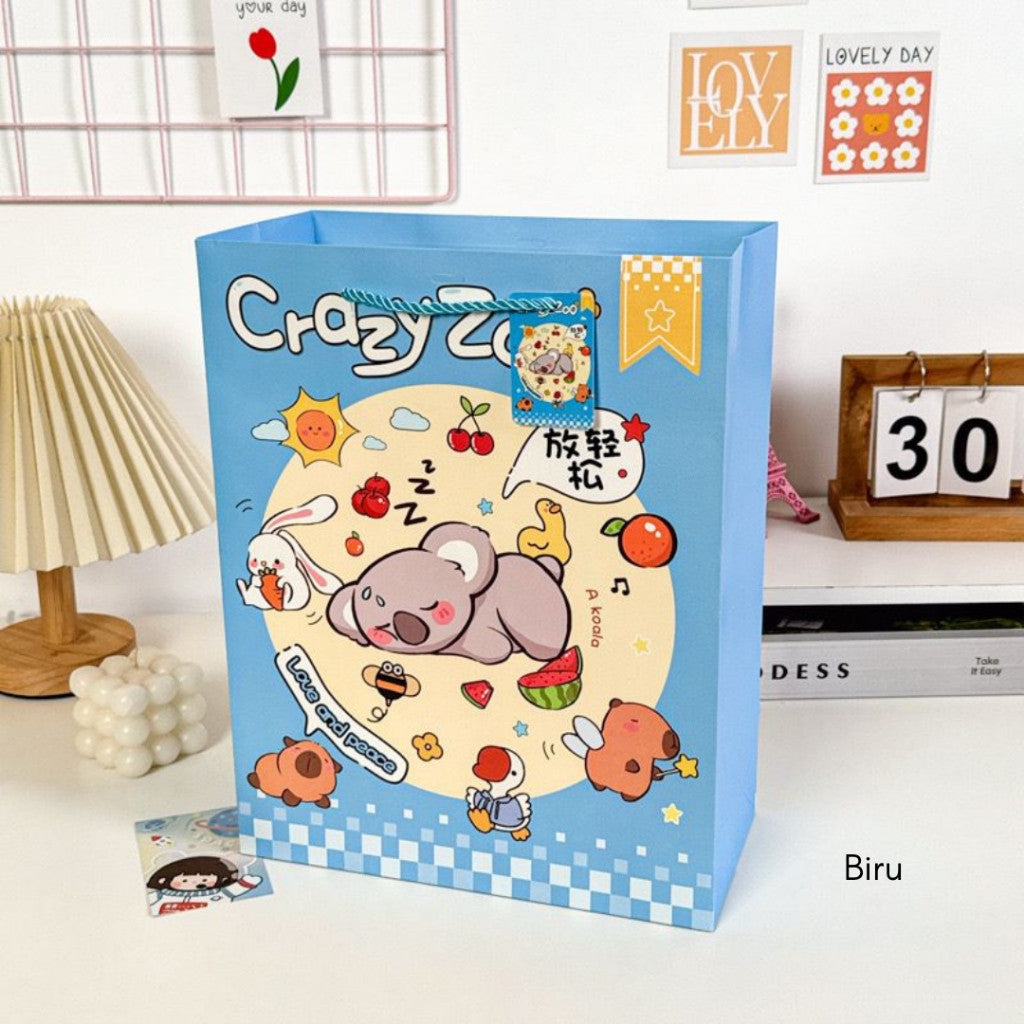 [littlecrab] Paper Bag Crazy Zoo Capybara Koala Panda Tas Kado Goodie Bag Kartun Tali Atas Souvenir