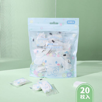 [littlecrab] Disposable Cotton Soft Tissue Handuk Mini Sekali Pakai Bahan Lembut Motif Cinnamoroll Pochacco Hello Kitty Handuk Kompress Mini Travelling