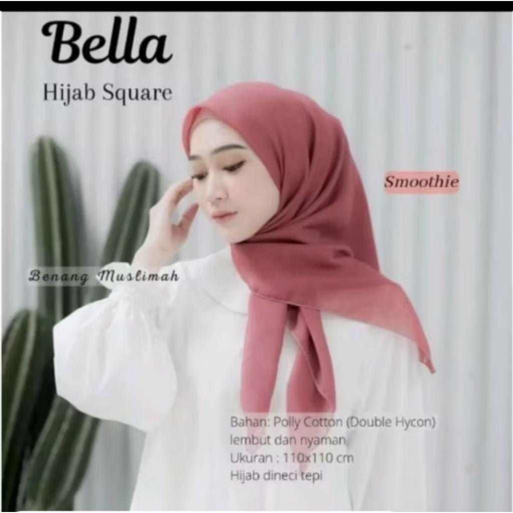 Pekanbaru Jilbab bella square berbahan polly cotton dengan ukuran 110 cm x 110 cm