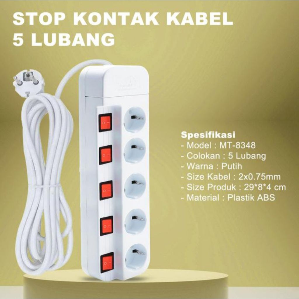Pekanbaru Stop Kontak Kabel Mikotek + Saklar 3 Lubang 4 Lubang 5 Lubang Putih