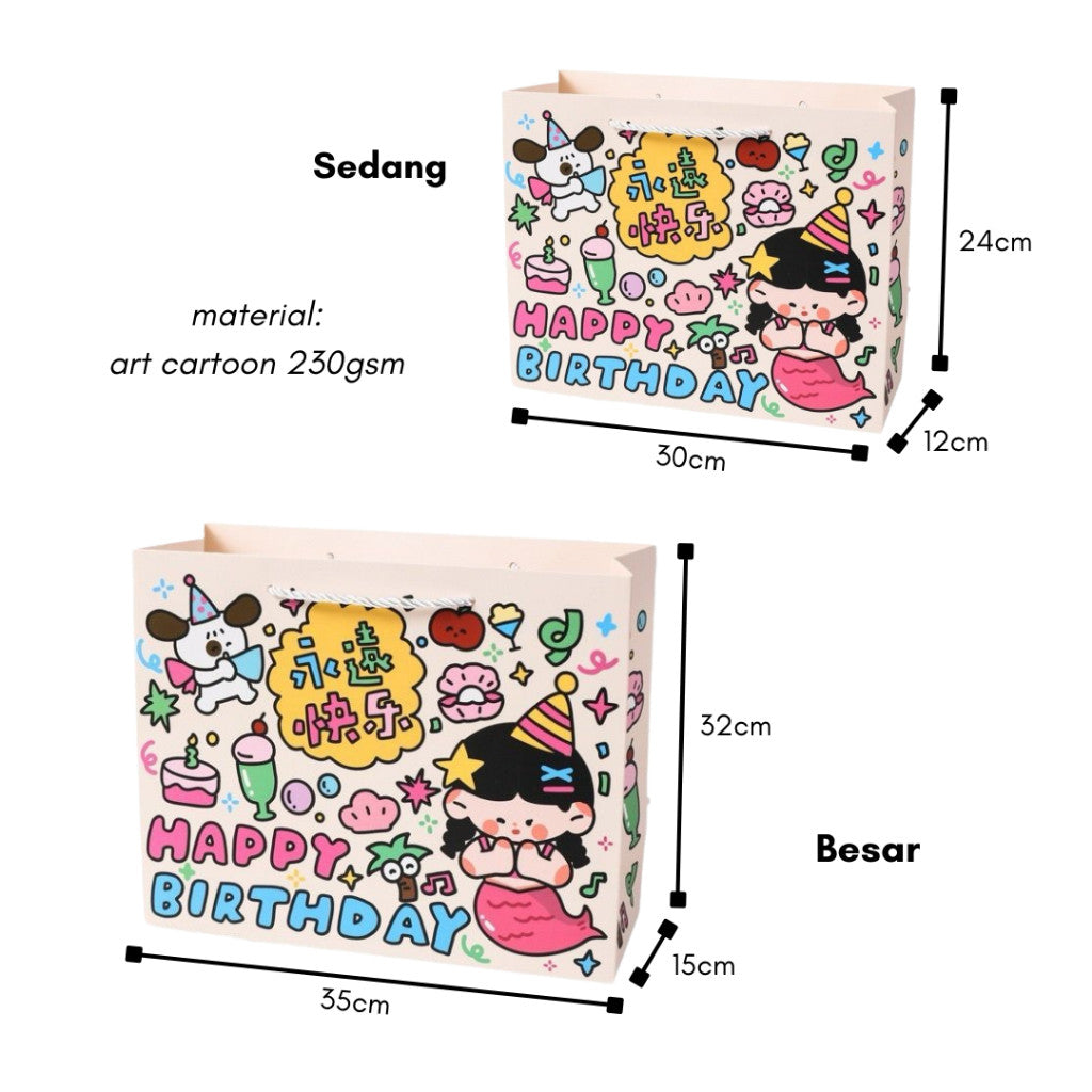 [littlecrab] Paper Bag Happy Birthday Motif Ultah Tas Kado Aesthetic Tali Atas Souvenir Printing
