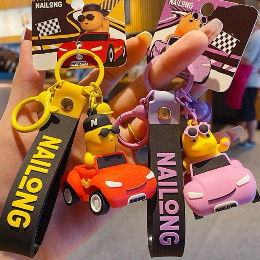 [littlecrab] Gantungan Kunci Nailong Mobil Dino Kuning Driving Car Merah Ungu Cute Keychain Gemoy