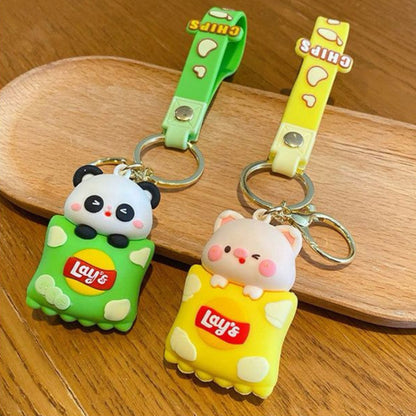 [littlecrab] Gantungan Kunci Snack Lays Karakter Panda Babi Keychain Gemoy Makanan Ringan Chips