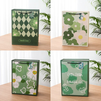 [littlecrab] Paper Bag Hijau Daun Bunga Goodie Bag Green Flower Tas Kado Tali Atas Tempat Souvenir