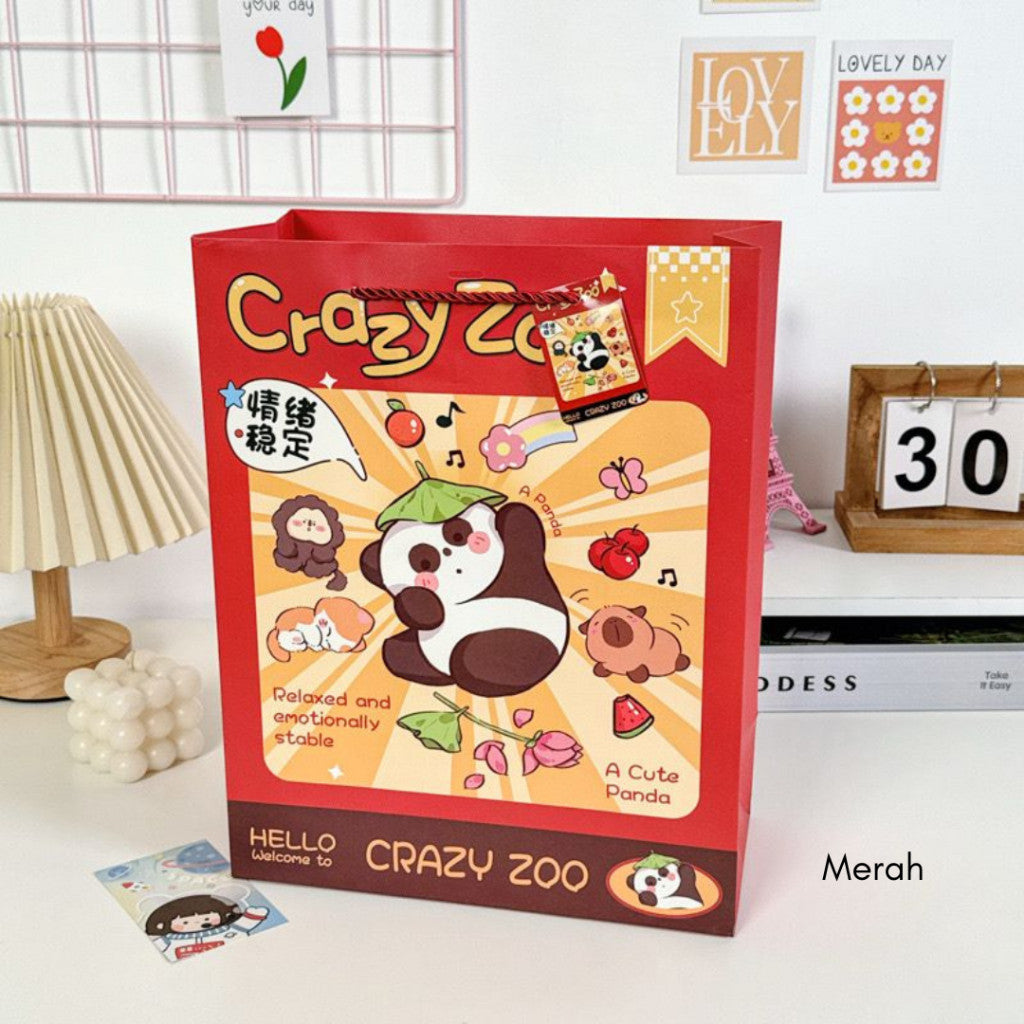 [littlecrab] Paper Bag Crazy Zoo Capybara Koala Panda Tas Kado Goodie Bag Kartun Tali Atas Souvenir
