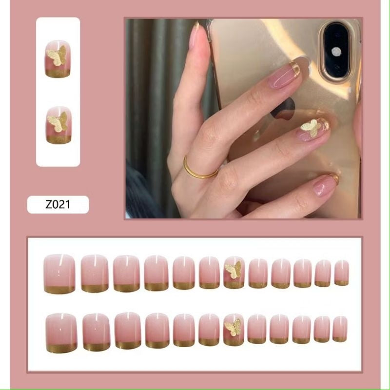 Pekanbaru (24Pcs Free Lem) Kuku Palsu Murah Tahan Air Fashion Nail Art 3D Korea Fake Nails Manicure