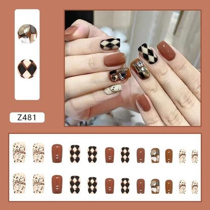 Pekanbaru (24Pcs Free Lem) Kuku Palsu Murah Tahan Air Fashion Nail Art 3D Korea Fake Nails Manicure