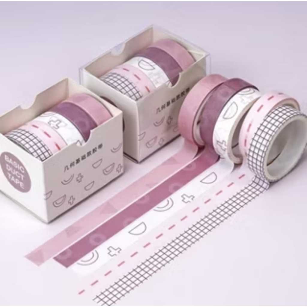Roll Masking Washi Tape Set 5 Pcs Basic Pattern Isi 5 Selotip Bahan Kertas Washi