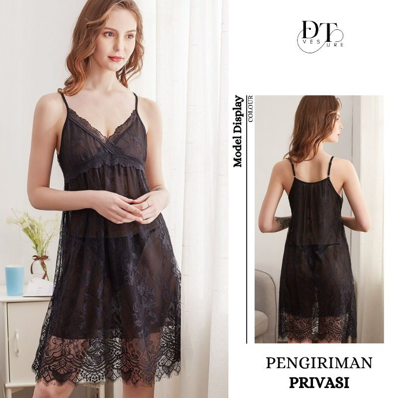 Pekanbaru Lingerie Seksi Set All Size Double Layer Baju Tidur Wanita Dress Set D-18