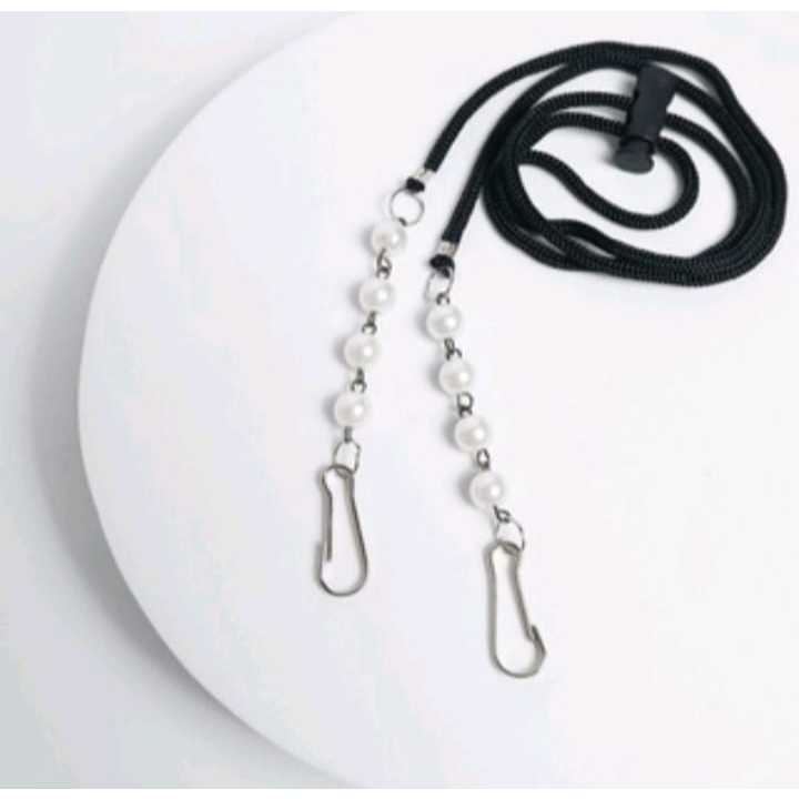 Strap Masker Kristal Mutiara 2in1Kalung Pengait Konektor Lanyard masker HEADLOOP HIJAB