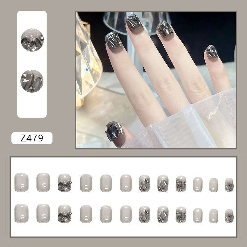 Pekanbaru (24Pcs Free Lem) Kuku Palsu Murah Tahan Air Fashion Nail Art 3D Korea Fake Nails Manicure