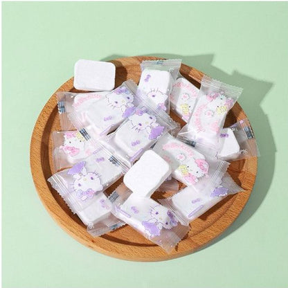 [littlecrab] Disposable Cotton Soft Tissue Handuk Mini Sekali Pakai Bahan Lembut Motif Cinnamoroll Pochacco Hello Kitty Handuk Kompress Mini Travelling