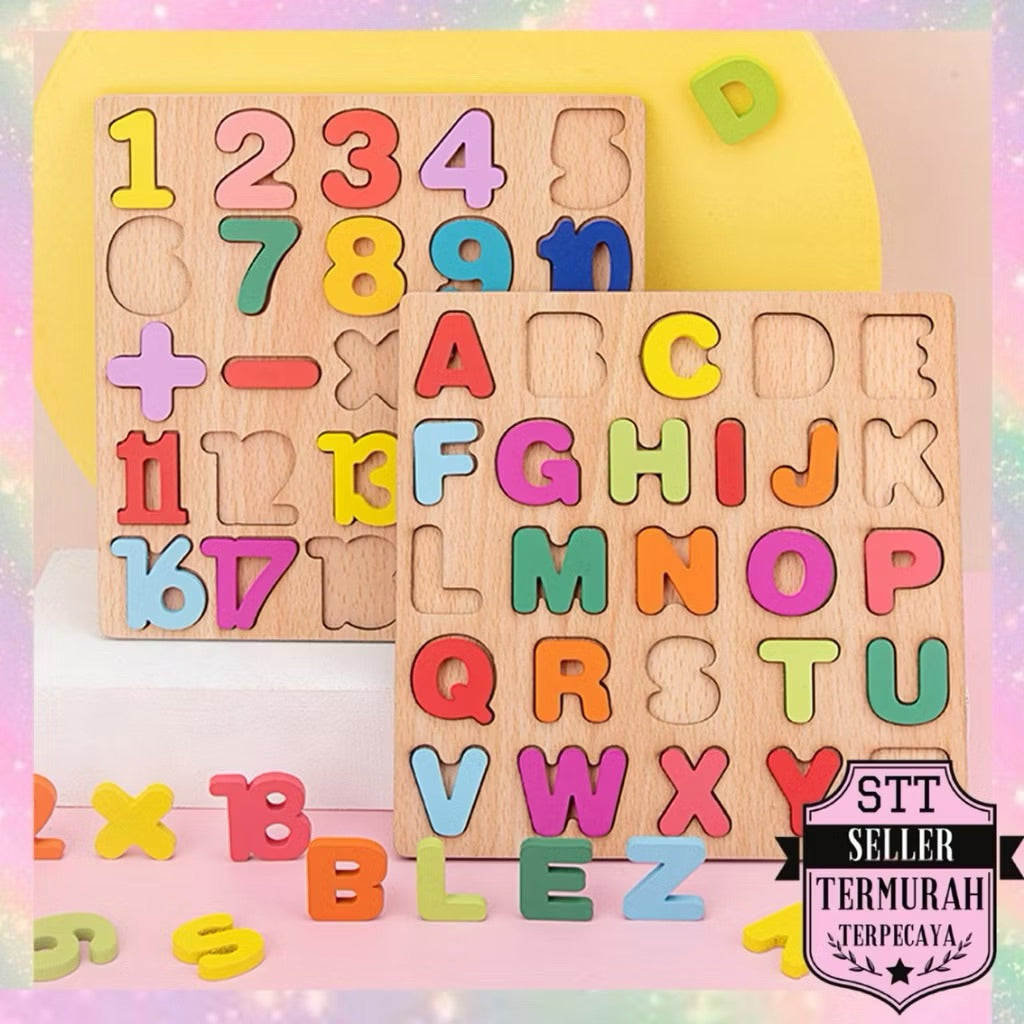 Puzzle Anak Mainan Edukasi Anak Bayi Perempuan Laki ABC/Nomor/Grafis Edukasi Puzzles Wooden Puzzle Kayu Melatih Kecerdasan Puzzle