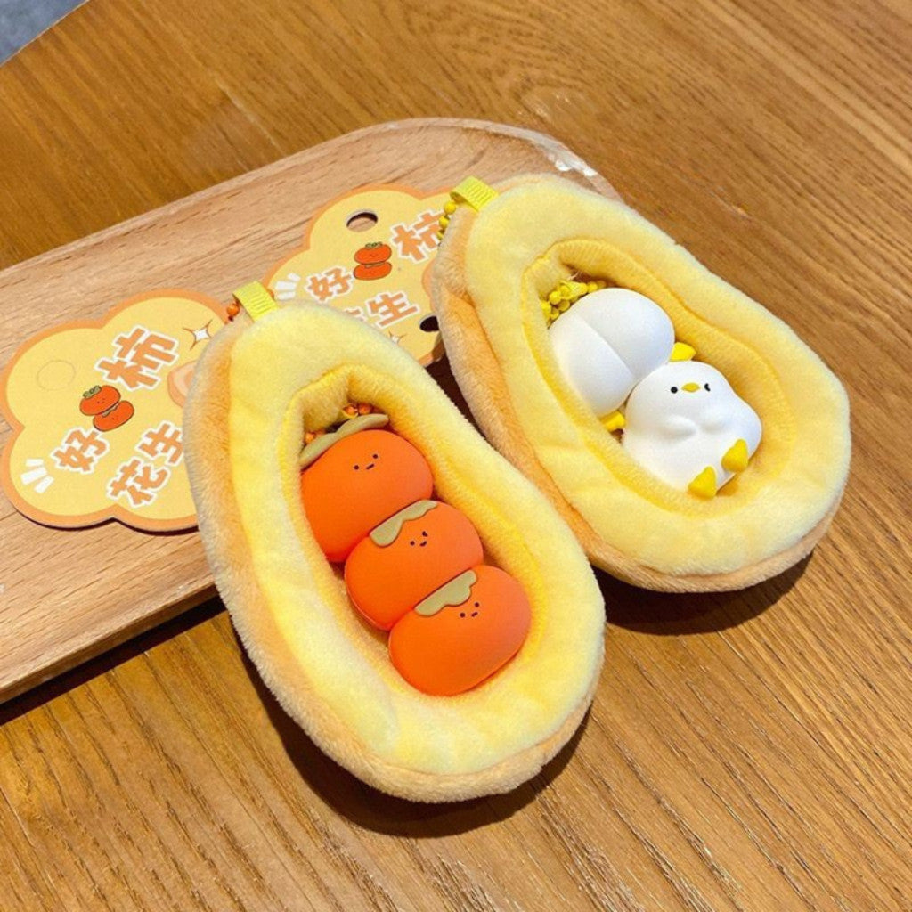 [littlecrab] Gantungan Kunci Kacang Tomat Bebek Boneka Puff Double Keychain Unik Gantungan Beranak