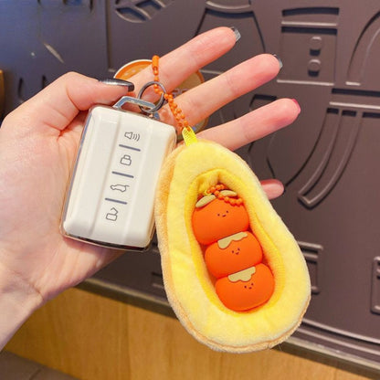 [littlecrab] Gantungan Kunci Kacang Tomat Bebek Boneka Puff Double Keychain Unik Gantungan Beranak