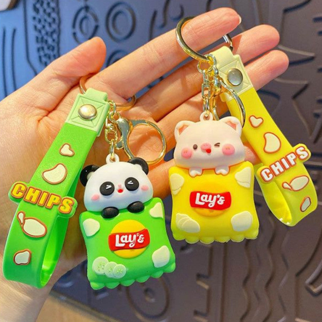 [littlecrab] Gantungan Kunci Snack Lays Karakter Panda Babi Keychain Gemoy Makanan Ringan Chips