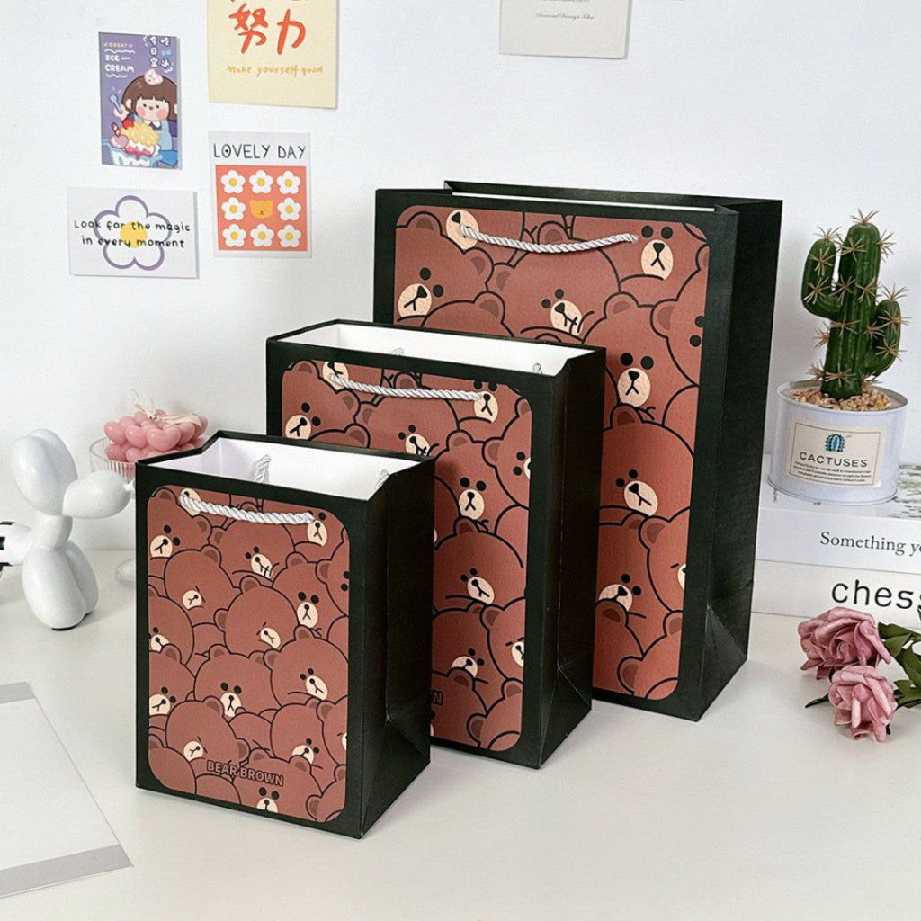 [littlecrab] Paper Bag Beruang Kelinci Coklat Putih Unik Lucu Goodie Bag Kartun Tas Kado Tali Atas